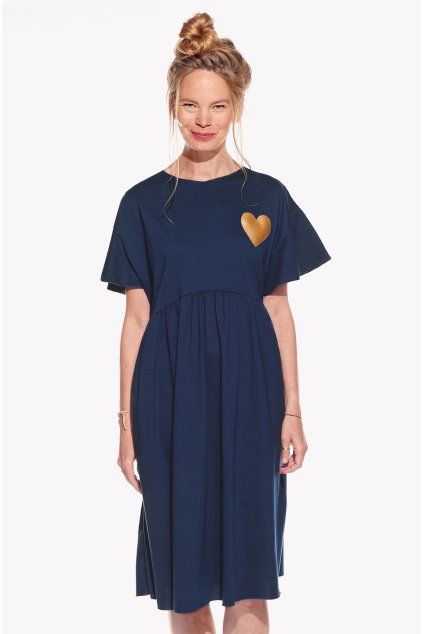 Lena, Oversize, Krátky rukáv, Tmavomodré, Srdce, Pískacie (Velkosť L)
