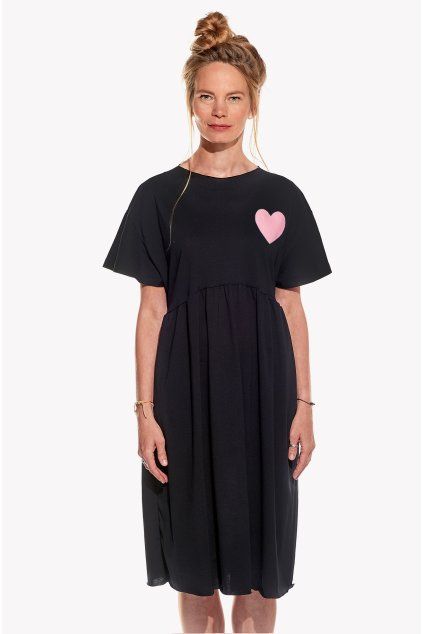 Lena, Oversize, Krátky rukáv, Čierne, Srdce, Pískacie (Velkosť L)