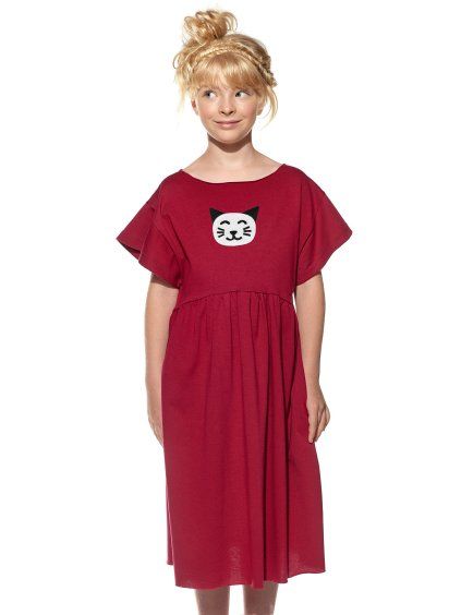 Pískacie šaty Lena-mini, Detské, Vínová, Mačka (Velkosť 104)