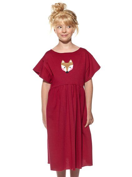 Pískacie šaty Lena-mini, Detské, Vínová, Líška (Velkosť 104)