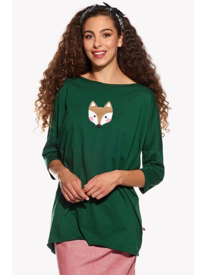 Pískacie tričko Sara, Dámske, Flašková zelená, Líška (Velkosť L)