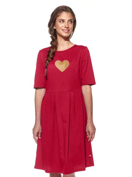 Pískacie šaty Valentína, Dámske, Vínová, Zlaté srdce (Velkosť L)