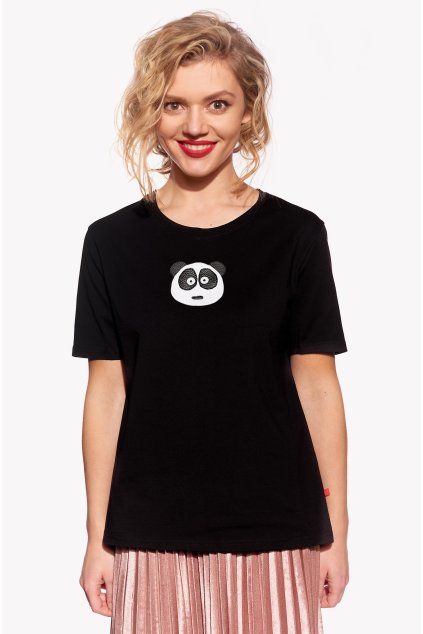 Johana, Dámske tričko, Čierne, Panda (Veľkosť XS)