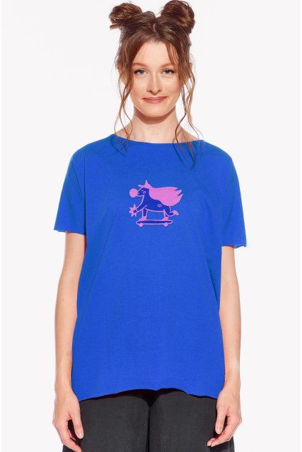 Ela, Dámske tričko oversize, Královska modrá, Unicorn (Veľkosť XXS)
