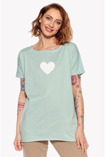 Ela, Dámske tričko oversize, Mentolové, Srdce (Veľkosť XXS)