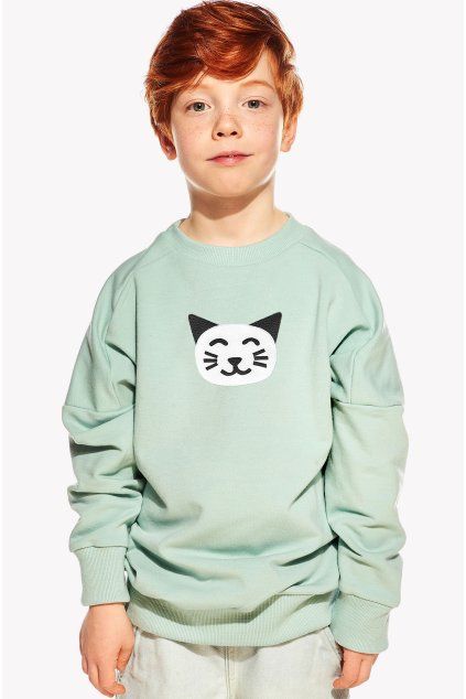 Natan, Detská Mikina, Mentolová, Mačka (Veľkosť 98)