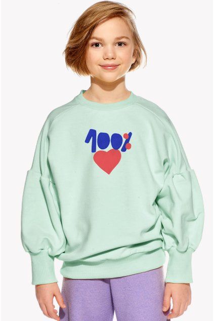 Fiona, Detská Mikina, Mentolová, 100love (Veľkosť 98)
