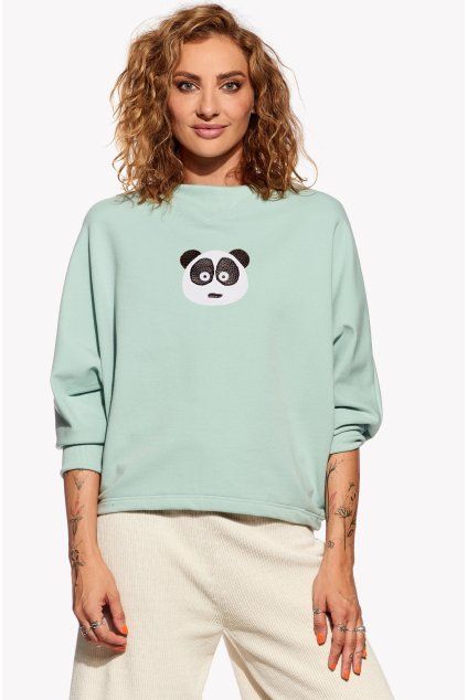 Crop, Dámska mikina, Mentolová zelená, Panda (Veľkosť XS)